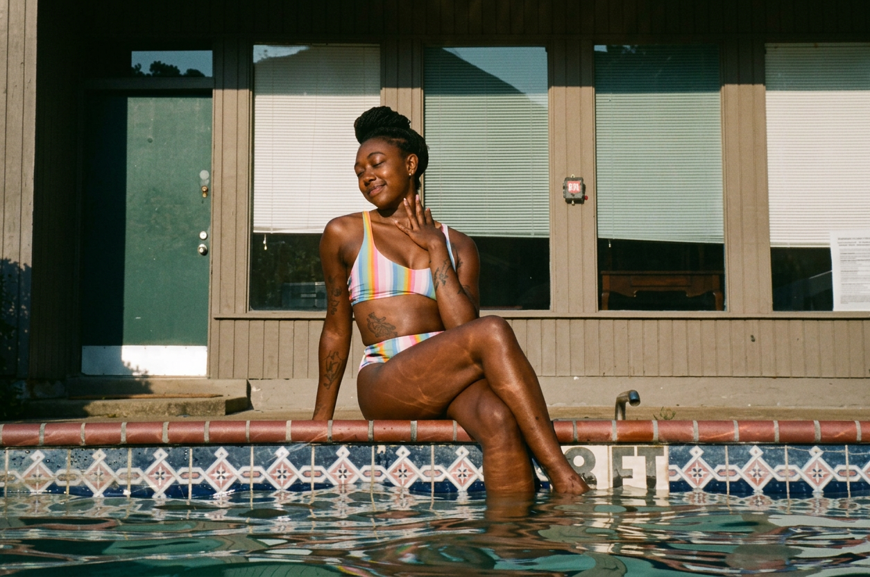 Model sitting by the pool 35mm photography